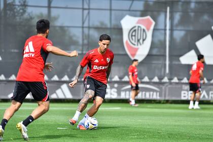Sebastián Driussi, en una práctica de esta semana en el River Camp