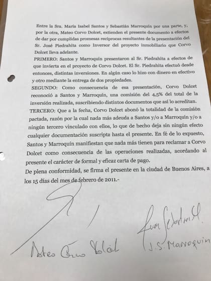 Sebastián Marroquín y Corvo Dolcet firmaron un pacto con Piedrahita Ceballos para cobrar una comisión sobre los montos millonarios de dinero producto del tráfico de drogas que el hacendado colombiano invertía en nuestro país