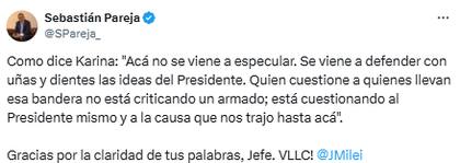 Sebastián Pareja respaldó a Karina Milei tras el cierre de listas en Provincia
