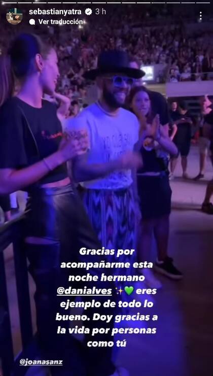 Sebastián Yatra le dedica unas sentidas palabras a su amigo Dani Alves. Foto/Instagram @sebastianyatra