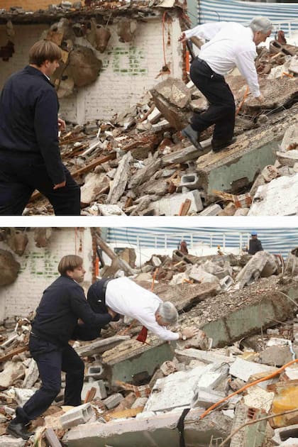 Secuencia de la caída de Piñera, con el alcalde Codina que intenta ayudarlo