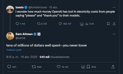 Según el CEO de OpenAI, los buenos modales a la hora de interactuar con ChatGPT son costosos en términos de procesamiento de esos modismos, pero valen la pena en el largo plazo