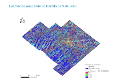 Según el informe, 180.570 hectáreas del total de 428.806 hectáreas analizadas presentaban presencia de agua, lo que equivale al 42,1% del área rural evaluada
