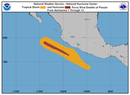 Según el NHC, Flossie generará marejadas peligrosas en costas de Colima, Jalisco y Baja California Sur, con olas de hasta 11 metros cerca de su centro y riesgo de corrientes de resaca mortales
