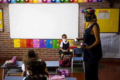 Según el protocolo vigente, durante la jornada escolar, los docentes deben utilizar tapabocas y máscara facial