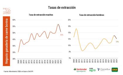 Según el reporte de CREA, "las tasas de extracción de machos y hembras continúan en valores elevados respecto a esos momentos de retención"