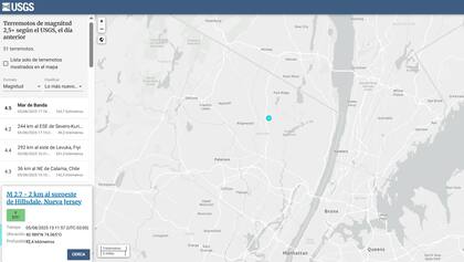 Según informa el USGS en su web oficial, el sismo tuvo lugar a las 12.11 hs de este martes (hora del Este) a dos km al suroeste de Hillsdale, Nueva Jersey