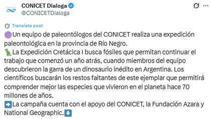 Según informó el Conicet en sus redes sociales, la campaña cuenta con el apoyo del Conicet, la Fundación Azara y National Geographic (Instagram: @CONICETDialoga)