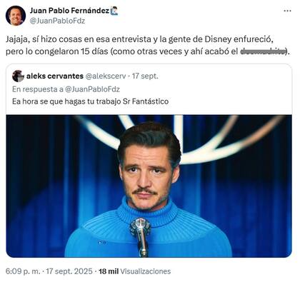Según Juan Pablo Fernández, a Disney no le gustó la entrevista y la cancelaron (X/@JuanPabloFdz)