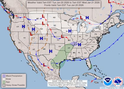 Según las advertencias de AccuWeather, la combinación del aire polar y el viento provocará sensaciones térmicas que podrían ubicarse entre 10°F y 30°F por debajo de la temperatura real del aire