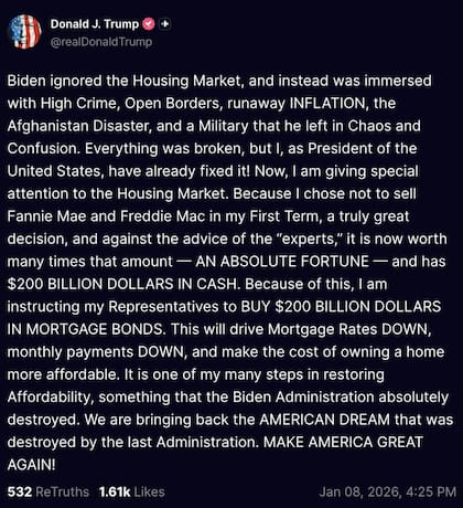 Según Trump, esta medida reducirá las tasas hipotecarias