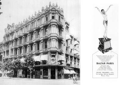 Segunda etapa del Bazar París, en Av. de Mayo al 700, y publicidad en Revista Plus Ultra (1925).