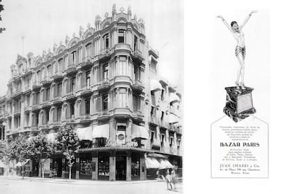 Segunda etapa del Bazar París, en Av. de Mayo al 700, y publicidad en Revista Plus Ultra (1925).
