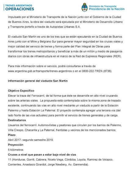 Segunda parte del comunicado del servicio limitado de la línea San Martín.