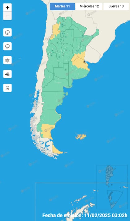 Seis provincias estarán bajo alerta amarilla por tormentas