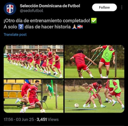 Selección de República Dominicana entrenando días antes del encuentro contra Guatemala. X @sedofutbol