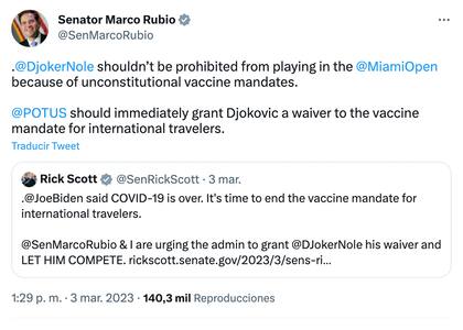 Senadores piden a Joe Biden que ayude a Novak Djokovic a entrar a EE.UU.