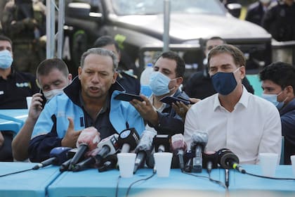 Sergio Berni y Diego Santilli, en conferencia de prensa