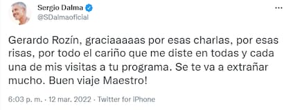 Sergio Dalma despidió a Gerardo Rozín en Twitter