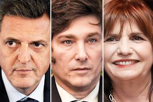 Sergio Massa, Javier Milei y Patricia Bullrich, los tres principales candidatos a presidente que surgieron de las PASO