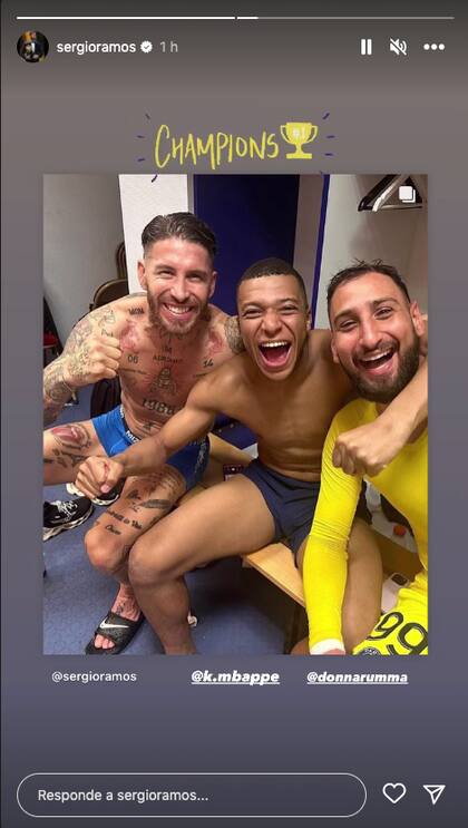 Sergio Ramos hizo un posteo en Instagram con Kylian Mbappé y Gianluigi Donnarumma; Messi, un referente, no aparece en la imagen.
