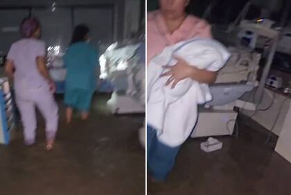 Servicios médicos, como el área de neonatología del Hospital Penna de Bahía Blanca, quedaron arrasados por el agua