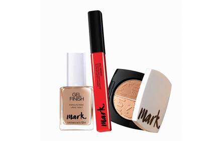 Set Avon Mark, $978. Incluye esmalte en Gel + Labial Líquido + Dúo de polvo compacto efecto bronceador y resaltador