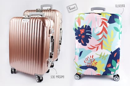 Set de valijas $6000 aprox (carry on y valija mediana) de Seki Musami / Funda de valija $520 de Oliverta