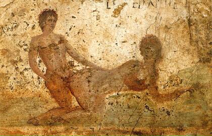 Sexo en la Antigua Roma. Fresco con una escena erótica en Pompeya.