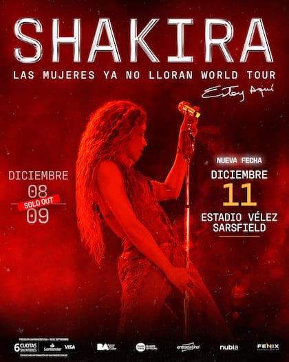Shakira anunció un tercer show en Vélez para cerrar su gira latinoamericana