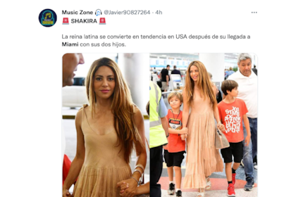 Shakira en la actualidad, fotografiada en el aeropuerto antes de irse de Miami junto con sus dos hijos