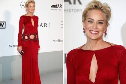 Sharon Stone por Roberto Cavalli: escote en caja y una cintura que dejó entrever la silueta de la actriz
