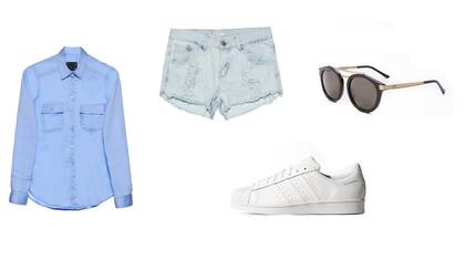 Short (Bendito Pie, $1080) Zapatillas (Adidas, $1149) Camisa (Them, $860) Anteojos (Absurda)