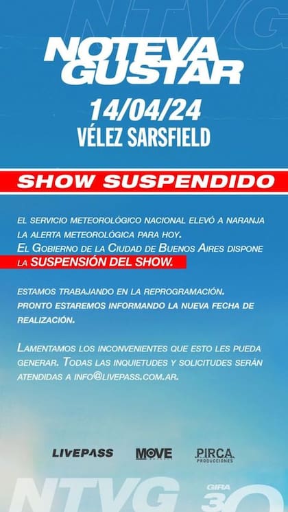 Show suspendido de No te va a gustar debido a la alerta naranja por fuertes tormentas que hay para la Ciudad