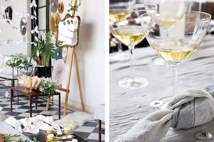 Si lo que se celebra es un civil, en lugar de bolsitas, se pueden incluir conos descartables a tono: se sabe que el ritual del arroz rankea alto en cantidad de fotos. Para las chicas, coronas naturales.