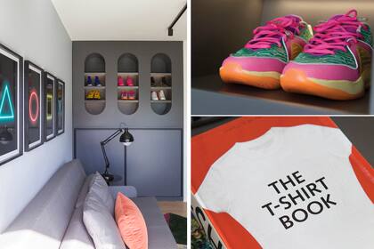 Sillón-cama (Facyca) con almohadón de pana (Pezkoi). Mesa de apoyo de chapa (Alto Rancho).