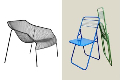 SILLÓN HEAVEN NEGRO, EMU. Es de acero. El sutil perfil de trenzado es la característica emblemática que lo distingue. Medidas: 68 cm de altura, 92 cm de ancho y 78 cm de profundidad. Diseño de Manifesto. @manifestodesignestore SILLA PLEGABLE SIMA Silla en chapa lisa y tubos curvados. Fácil de transportar y guardar, muy cómoda para uso diario. Medidas: 40 cm de profundidad, 46 cm de ancho y 91 cm de altura. @somosgarbo