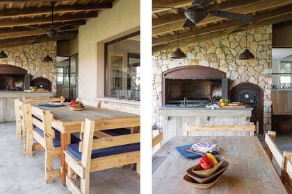 Un comedor en el exterior es acompañado por una parrilla y horno de hierro. Perfecto para que los dueños de casa compartan con hijos, nietos y amigos.