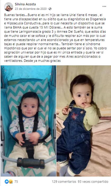 Silvana Acosta inició una campaña en diciembre de 2020 para conseguir un implante para su hijo Uriel