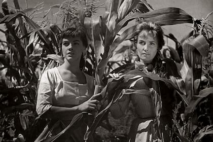 Silvia Legrand y Fernanda Mistral en la película Campo arado (1959), de Leo Fleider