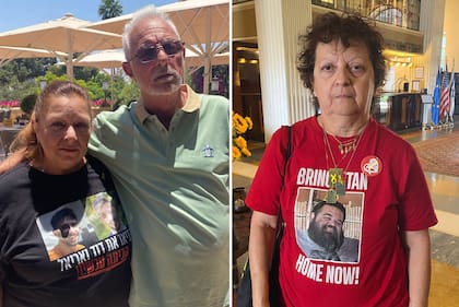 Silvia y Luis Cunio, padre de David y Ariel, aun secuestrados en Gaza, en la terraza del hotel King David y Ruth Chmiel, madre de Eitan y Yair Horn (Yair liberado en febrero pasado, Eitan aun en Gaza)