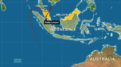 Simulación de la ruta que pudo seguir el avión