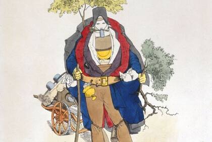 Sin saber qué causaba el cólera, las medidas preventivas pululaban, como muestra esta litografía publicada durante una epidemia de cólera que muestra a un hombre vestido con un traje voluminoso hecho de preventivos inútiles, que incluyen goma de India, una máscara facial y bayas de enebro