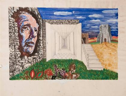 Sin título (ilustración para La moneda de hierro de Jorge Luis Borges), c. 1976, pintura y lápiz s/papel