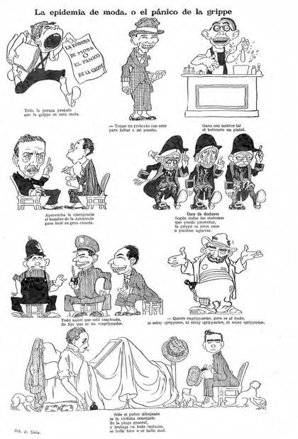 Sirio, dibujante de Caras y Caretas, y su visión de la gripe de 1918.