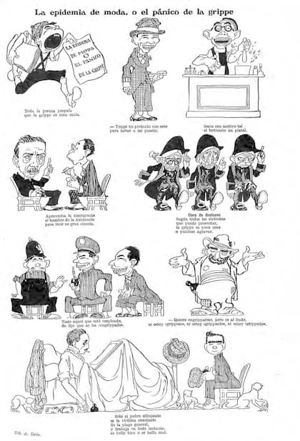 Sirio, dibujante de Caras y Caretas, y su visión de la gripe de 1918.