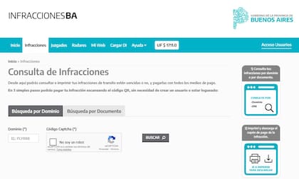 Sitio web de infracciones de tránsito de la provincia de Buenos Aires