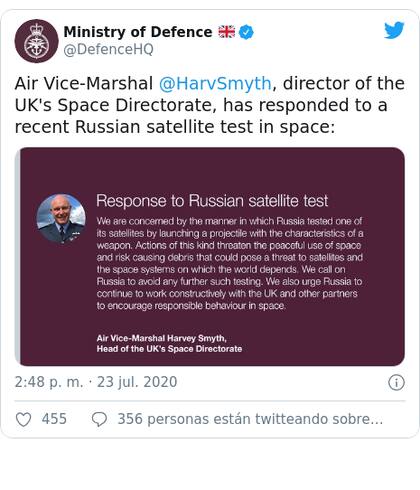 Smyth urgió a Rusia a ser "responsable" y "evitar pruebas similares en el futuro".