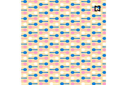 Sobre el fondo amarillo, los elementos de la imagen están dibujados en azul, blanco y rojo.