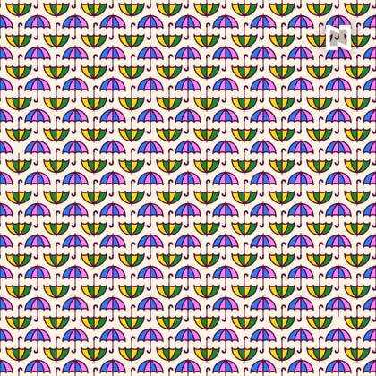 Sobre este fondo claro y entre todos estos paraguas coloridos hay dos que no tienen mango. ¿Los ves?